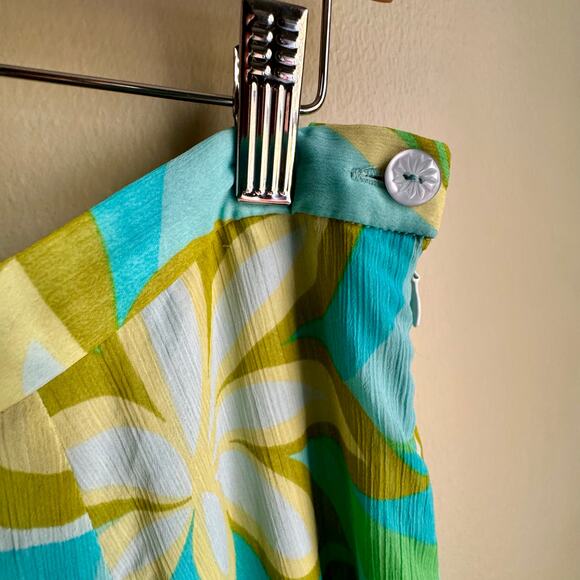 VTG Y2K Coldwater Creek Blue Green Yellow Floral Midi Skirt A-Line Sz L - Picture 5 of 6